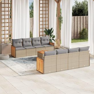 vidaXL Set De Sof&aacute;s De Jard&iacute;n 9 Pzas Con Cojines Rat&aacute;n Sint&eacute;tico Beige Vidaxl