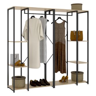 Dmora Guardarropa Grande Dalton, Armario Dormitorio 5 Estantes, Barra Para Ropa, Cajones, 40x167h Cm Roble Marr&oacute;n