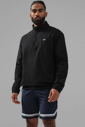 【SATIIIZ】Zenid Semi Zip-Up Knit Logo Jacquard Knit Side-Snap Quarter-Zip Sweatshirt