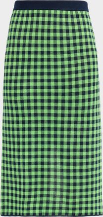 Guest In Residence Gingham Silk-Linen Midi Skirt