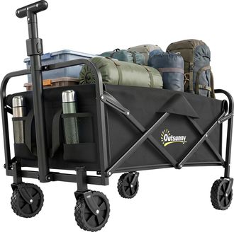 OEM Carro De Jard&iacute;n Plegable Con Ruedas Asa Telesc&oacute;pica Ajustable Carga 120 Kg Para Campa&ntilde;a Compra 64x42x27 Cm Negro