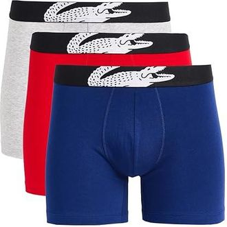 Lacoste 3-Pack Crocodile Logo Boxer Briefs Mens Underwear Navy Blue/Grey Chine/Red : XS (EUR 3), Cotton/Elastane
