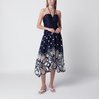 Farm Rio Abito midi Richelieu blu navy con ricami