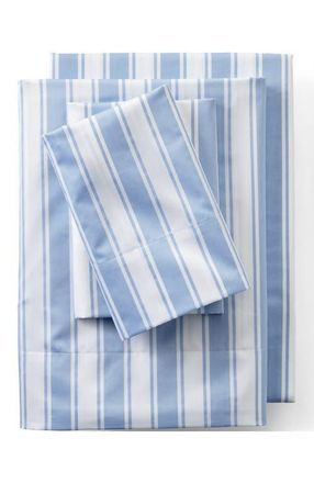 Lands End 400 Thread Count Premium Supima Cotton No Iron Sateen Bed Sheet Set in Light Sea Blue Sail Stripes at Nordstrom, Size Queen