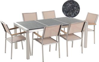 Beliani Conjunto De Comedor De Jard&iacute;n Beige Con Mesa 180 X 90 Cm De Basalto Flameado 6 Sillas Grosseto