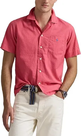Polo Ralph Lauren Classic Fit Linen-Cotton Camp Shirt Mens Clothing Pale Red : MD, Cotton/Linen