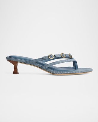 Rag & Bone Sammie Denim Buckle Kitten-Heel Sandals