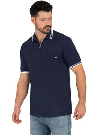 Trigema Poloshirt TRIGEMA TRIGEMA Poloshirt mit Reissverschluss, Herren, Gr. 4XL, blau (navy), Piqu&eacute;, 100% Baumwolle, Basic, lang, ohne Ausschnitt, Shirts Pol