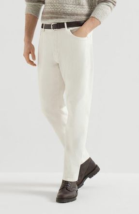 Brunello Cucinelli Garment-dyed comfort denim five-pocket trousers in White at Nordstrom, Size 46