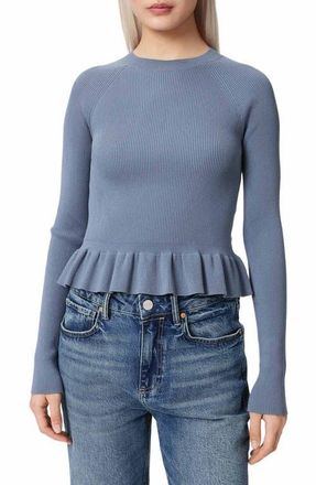 AllSaints Jas Rib Knit Peplum Sweater in Luna Blue at Nordstrom, Size X-Small