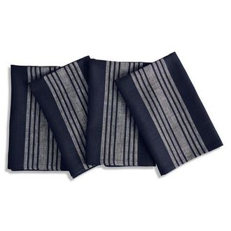 Solino Home Linen Dinner Napkins - Farmhouse, 20 x 20 in White And Navy at Nordstrom, Size Large