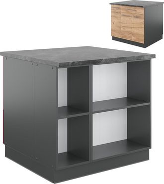 Vicco Isla De Cocina Fame-line, Oro Power Roble/antracita, 90 Cm Con Caj&oacute;n, Sin Encimera, Vicco