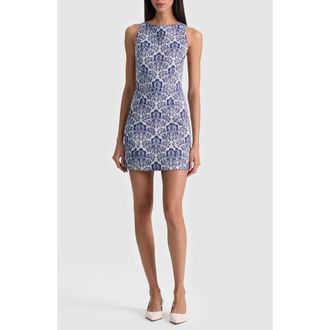 Alice & Olivia Eva Print Structure Sleeveless Minidress in Off White/Twilight Blue Multi at Nordstrom, Size 10