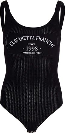 Elisabetta Franchi Ribbed Knit Bodysuit with Contrasting Logo Print