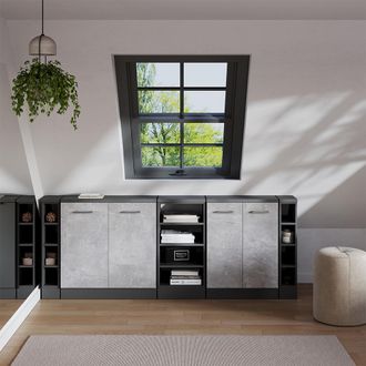 Vicco Conjunto De Armarios Para Techo Inclinado Rion, Hormig&oacute;n, 210 Cm Lote De 5 Carcasas De Armario 60 Cm De Profundidad, Vicco