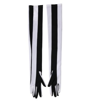 Dolce & Gabbana Black White Stripes Nylon Elbow Length Women Womens Gloves
