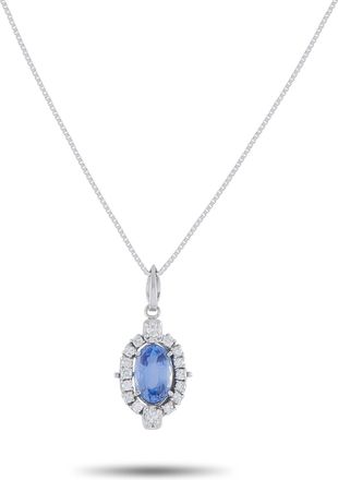 Luxury Bazaar Platinum 0.31 ct Diamond and 1.93 ct Sapphire Oval Halo Pendant Necklace MF28-110425