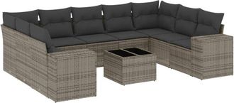 vidaXL Set De Sof&aacute;s De Jard&iacute;n 10 Pzas Con Cojines Rat&aacute;n Sint&eacute;tico Gris Vidaxl