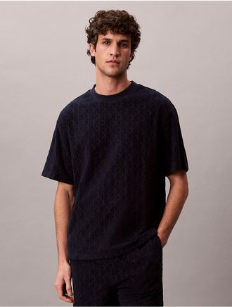 Calvin Klein Jeans Calvin Klein Mens Terry Allover Embossed Emblem Logo Relaxed T-Shirt - Navy - XL