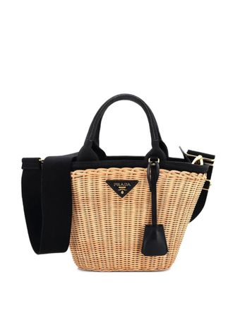 Prada Convertible Basket Bag Wicker with Canvas Small bucket bag - Black