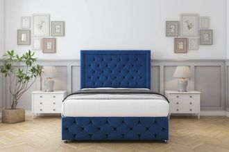Comfort Beds Winchester Plush Divan Set 2 Drawers-54 Headboard-Footboard in Navy | Size: Double