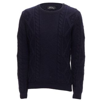A.P.C. APC 100% wool navy blue fisherman cable knit crew neck long sleeve sweater S