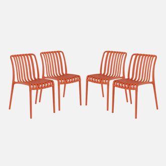 Sweeek Set Of 4 Stackable Plastic Garden Chairs in Terracotta