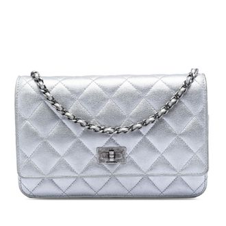 Chanel Silver Reissue 2.55 Quilted Metallic Aged Calfskin Wallet on Chain