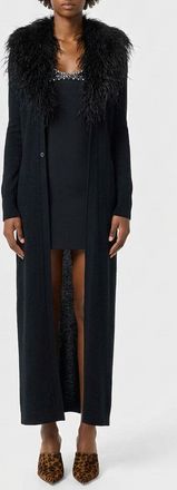 Blumarine Long 100% Wool Cardigan with V-Neck and Fur Collar