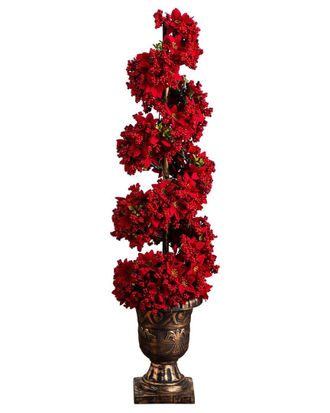 Nearly Natural 3Ft. Pre-Lit Artificial Christmas Poinsettias & Berries Spiral Topiary Tree