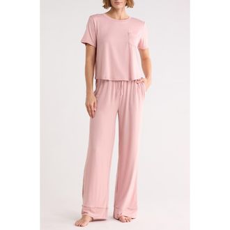 Yogalicious Rebalance Boxy Crop Long Pajamas in Blush Silk at Nordstrom Rack, Size X-Small