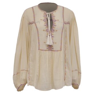 Isabel Marant Etoile Silekia Embroidered Blouse in Cream Cotton