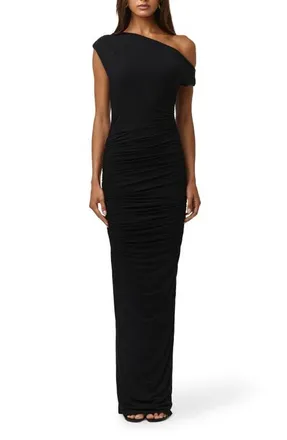 Naked Wardrobe Ruched Off the Shoulder Maxi Dress in Black at Nordstrom, Size X-Large