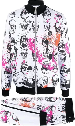 Philipp Plein Skull-print tracksuit set - men - Spandex/Elastane/Cotton/Polyurethane/Polyester - S - White