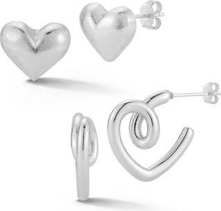 Glaze Jewelry Set of 2 Heart Stud & Huggie Hoop Earrings in Silver at Nordstrom Rack