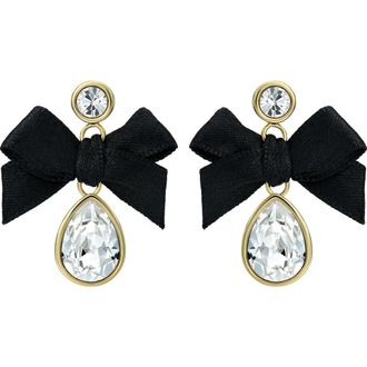 Ted Baker Ritala Ribbon Bow Crystal Drop Earrings in Gold Tone/Black Crystal at Nordstrom