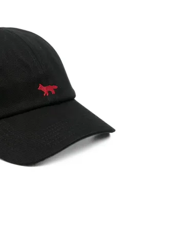 Maison Kitsun&eacute; Fox-Patch Cotton Baseball Cap - Black
