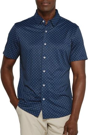 7 Diamonds Alfie Dot Print Short Sleeve Performance Button-Up Shirt in Navy at Nordstrom, Size Xx-Large