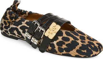 Ganni Mary Jane Ballerina Flat in Almond Milk Leopard Print at Nordstrom, Size 11Us