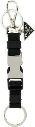 Prada Buckle Sleutelhanger met Driehoek Logo - Heren - Accessoires - Zwart - Maat: ONE Size