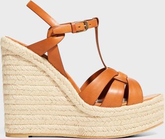 Saint Laurent Calfskin T-Strap Espadrille Platform Sandals