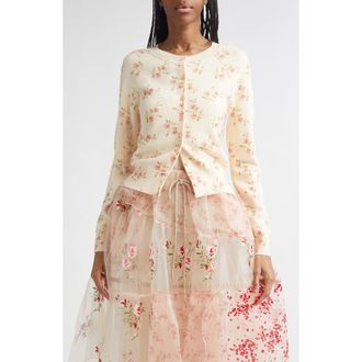 Simone Rocha Shrunken Tiny Flower Cardigan in Cream Floral at Nordstrom, Size X-Small