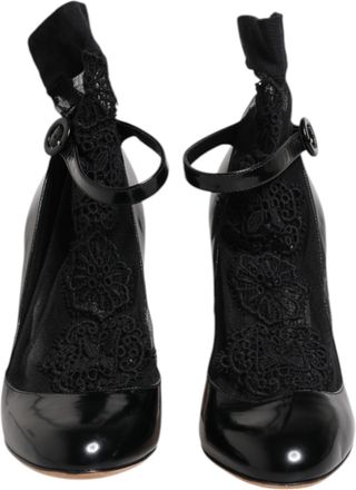 Dolce & Gabbana Black Leather Lace Socks Heels Pumps Womens Shoes (Pre-Owned)