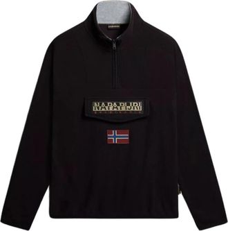 Napapijri Zwarte Hoodless Fleece Half-Zip Jas - Heren - Zomerjassen - Zwart - L - Polyester - Jassen