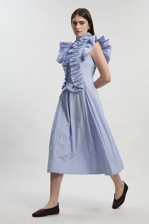 Karen Millen Womens Stripe Pleated Ruffle Sleeve Woven Maxi Dress - Multicolour - Size 12 UK