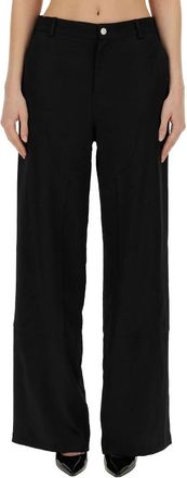 Moschino Wijde Pijpen Broek - Dames - Wijde Broeken - Zwart - S - Leer - Broeken