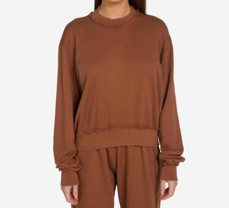 Michael Lauren Walton Distressed Crewneck Pullover Top In Camel