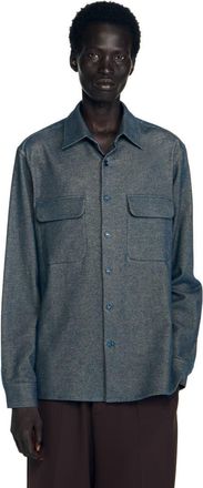 Sandro Flap pocket flannel shirt in Chambray at Nordstrom, Size Xx-Large