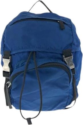 Prada Pre-owned Backpacks, female, Blue, Size: ONE SIZE Pre-owned Nylon Tessuto Logo Backpack