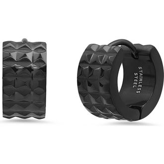Steeltime Mens Pyramid Stud Huggie Hoop Earrings in Black at Nordstrom Rack